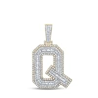 10K Two-tone Gold Mens Baguette Diamond Q Initial Letter Charm Pendant 2-1/5 Ctw.