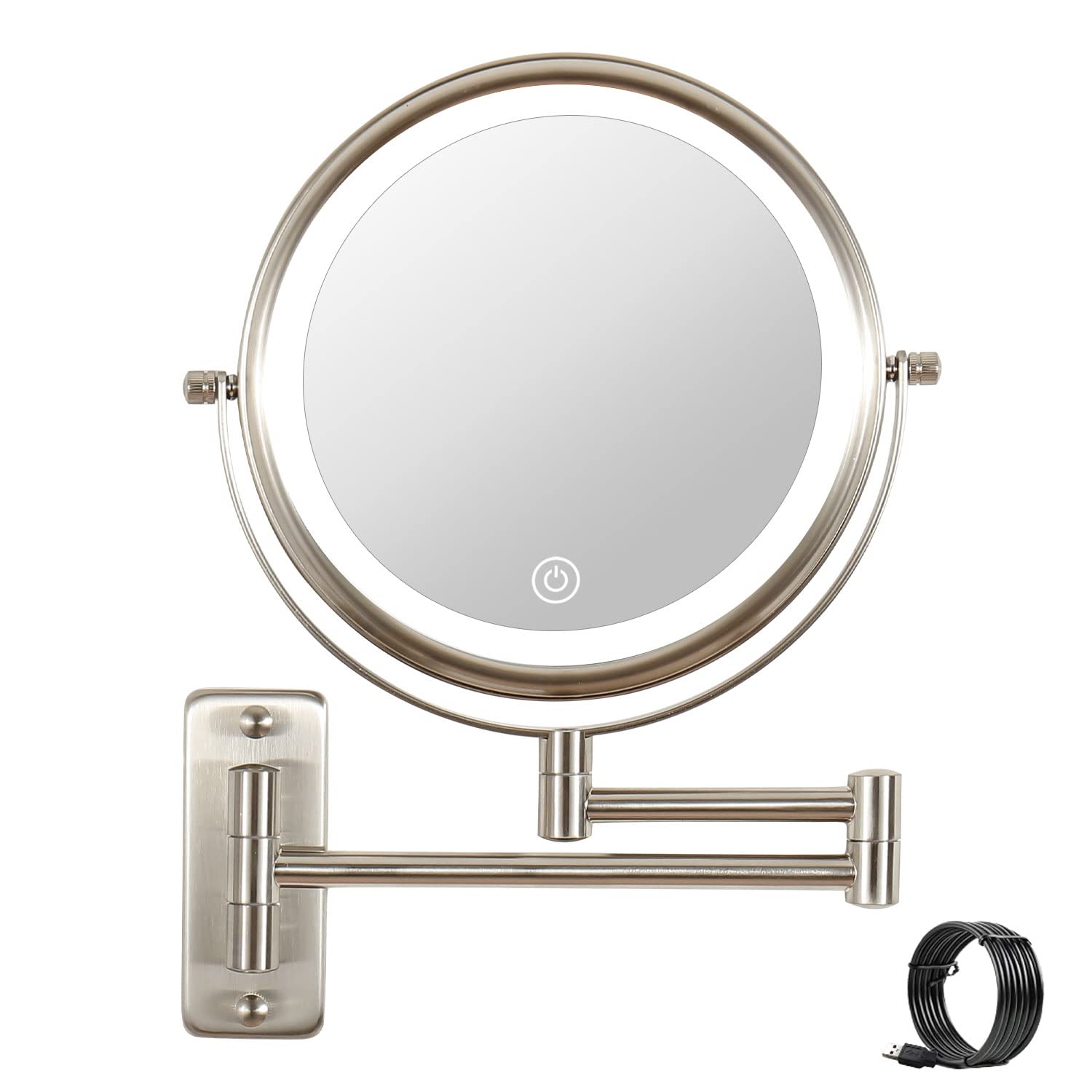 Wall-Mounted Makeup Mirror with Light 8 Inch LED Mirror Touch Switch Adjustable 3 Color Light, 10X Magnification Bathroom Wall Mounted Mirror can R...