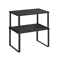 SONGMICS Cabinet Organizer Shelf, Set of 2 Kitchen Counter Shelves, Kitchen Storage, Spice Rack, Stackable, Expandable, Metal and Engineered Wood, Ink Black and Ebony Black UKCS02B01