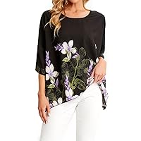 Women Chiffon Blouse Floral Batwing Sleeve Beach Cover Loose Tunic Shirt Tops