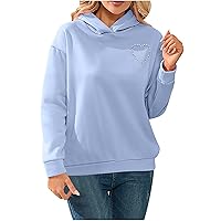 Women's Cut Out Back Rhinestone Heart Trim Hoodies Fashion Pullover Long Sleeve Hooded Sweatshirt for Going Out