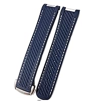 Watch Band for Omega 300 AT150 DE Ville SPEEDMASTER Soft Silicone Rubber Watch Strap Watch Accessories Watch Bracelet (Color : Blue White Line, Size : 20MM-Gold)