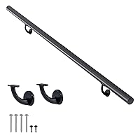 10FT Modern Aluminum Handrail Set, handrails for Indoor Stairs,Deck,Slope, Wall Mounted Staircase handrails, Zink Alloy Brackets Included, Matte Black Coated, 1.6