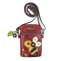 CHALA Cell Phone Crossbody Purse-Women PU Leather/Canvas Multicolor Handbag with Adjustable Strap - Bee - burgundy