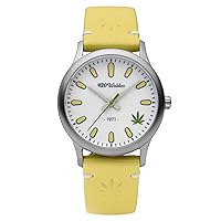 Women's Mary Jane Stainless Steel Japanese Quartz Leather Calfskin Strap, Yellow, 18 Casual Watch (Model: W2006)