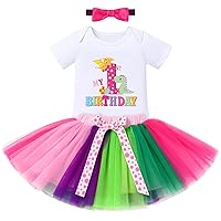 IBTOM CASTLE Dinosaur Themed Party Outfits for Baby Girls 1st Birthday Princess Romper+Tutu Skirt Set+Headband Photo Shoot