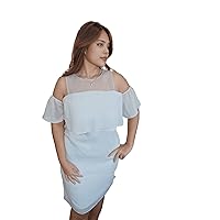 Glitter Chiffon Open Shoulder Short Plus Size Dress. Casual, Semi-Formal Plus Size Short Dress.