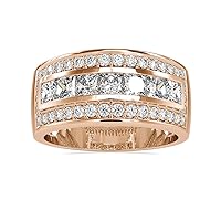 VVS Wedding Band Ring with 0.66 Ct Round Natural & 2.12 Ct Princess Moissanite Diamond in 14k White/Yellow/Rose Gold Promise Ring for Women | Bridal Ring for Her | Anniversary Ring (IJ-SI, G-VS2)