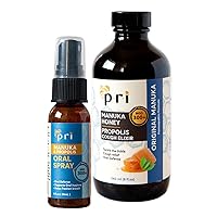 PRI's Sore Throat Bundle: PRI Propolis Throat Spray (1oz) and PRI Manuka Honey & Propolis Cough Syrup (Original Flavor, 8oz)