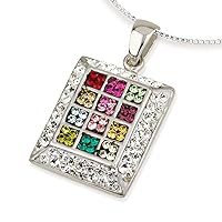 925 Sterling Silver Pendant Twelve Tribes Hoshen Hebrew Blessings Protection Good Luck 0.79x0.54