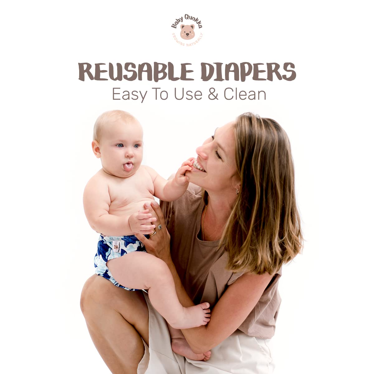One Size Orcas Pocket Diaper: Handmade Reusable Birth to Potty Toddler Boy or Girl Water Resistant Cloth Diaper with 1 Bamboo Inserts, Baby QUOKKA ®