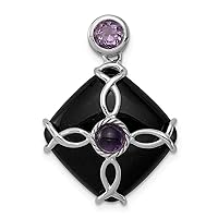 925 Sterling Silver Polished Rhodium Plated With Black Agate and Amethyst Pendant Necklace Jewelry for Women