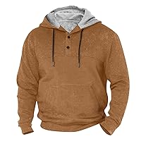 Hoodies For Men,Half Button Vintage Casual Sweatshirt Sport Drawstring Long Sleeve Pullover Outdoor Solid Top