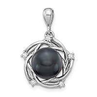 14k White Gold 8 9mm Round Saltwater Cultured Tahitian Pearl .075ct Diamond Pendant Necklace Jewelry Gifts for Women