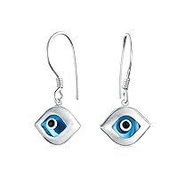 Turkish Spiritual Protection Amulet 3D Blue Nazar Evil Eye Round Circle Eye Lid Dangle Earrings For Women Teen Murano Glass .925 Sterling Silver Fish Hook