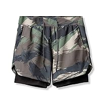 TiaoBug Men's 2 in 1 Workout Running Shorts Quick Dry Gym Yoga Training Shorts with Zipper Pockets 7-Inch Sports Shorts