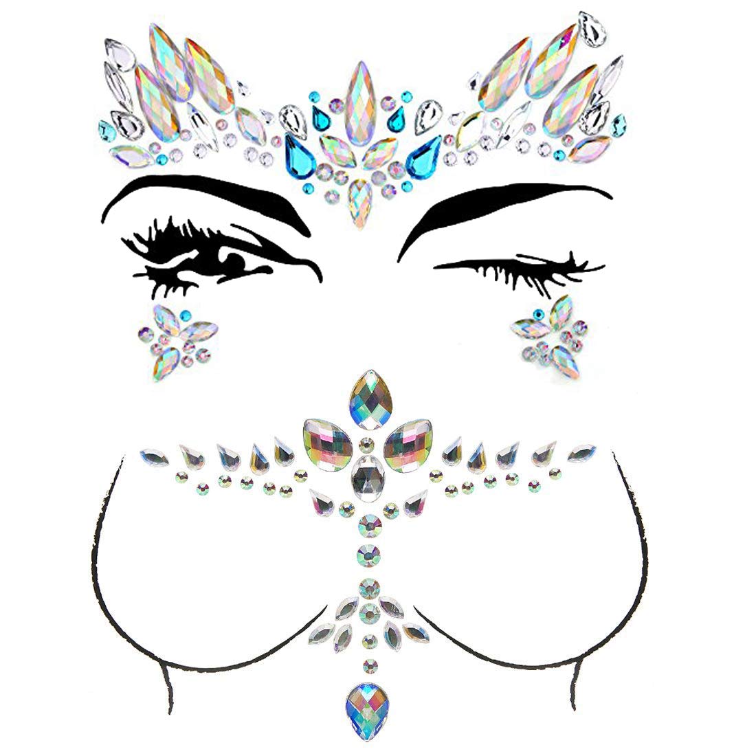 Le Fu Li 10 sets Face Gems Stickers Body Jewelry Stickers Crystal Tattoo Stickers for Festival Rhinestone Decorations Tattoo Stickers