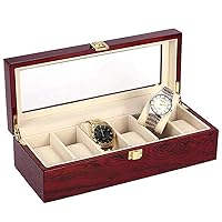 6 grids Wood Watch Display Case Box Glass Jewelry Storage Organizer Gift Men