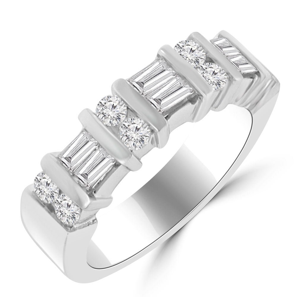 Madina Jewelry 1.50 ct Baguette and Round Cut Diamond Wedding Band Ring in 14 kt White Gold