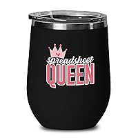 Accountant Black Wine Tumbler 12 Oz - Spreadsheet Queen - Funny For Accountants CPA Certified Public Occupation Job Comptroller Auditor Tax Accounting Students,Spreadsheet Black