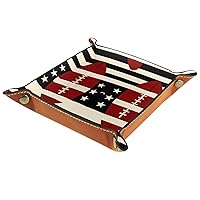 Art American Football Stripe Brown Leather Valet Catchall Organizer, Folding and Rolling Design, Thick PU Leather, Small Jewelry and Key Tray