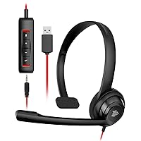 HW02 USB Headset with Microphone,Work Headset with Mic&in-line Control, Super Light, Ultra Comfort Computer Headset for Laptop pc, On-Ear Wired Office Call Center Headset for Boom Skype Webinars