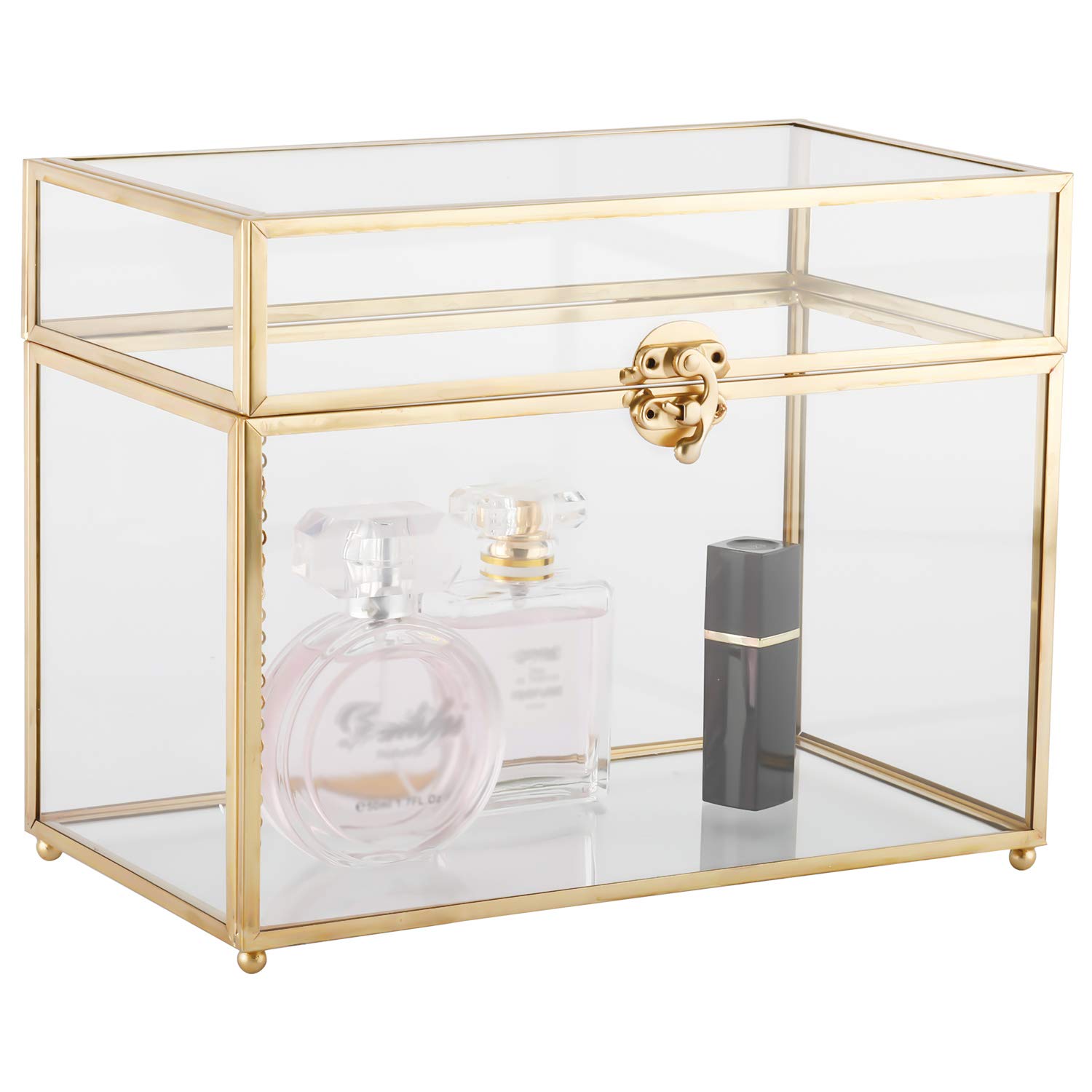 Homtone Glass Card Box, Clear Glass Decorative Box, Terrarium Organizer with Gold Metal Frame, Large Glass Display Box for Wedding Reception, Wishw...