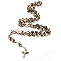 Christian Catholic Black Silver Stainless Steel Beads Crucifix Religious Long Rosary Necklace