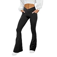 Women's Yoga Pants Crossover Flare Leggings with Pockets High Waisted Seamless Workout Leggings