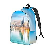 Canvas Backpack For Women Men Laptop Backpack Downtown Sunset Travel Daypack Lightweight Casual Backpack