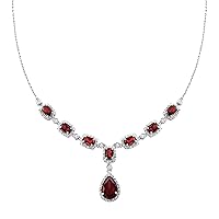 Choker Necklace 925 Sterling Silver Garnet Gemstone Drop Pendant Wedding Jewelry