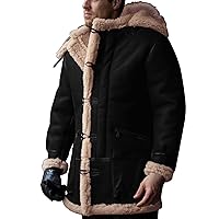 DuDubaby Warm Fleece Jacket For Mens Artificial Lined Hooded Jacket Retro Long Jacket Coat Winter Jackets For Men