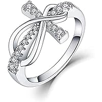 Round Cut Cubic Zirconia Engagement Infinity Cross Wedding Ring for Women's & Girls 14K White Gold Plated 925 Sterling Silver