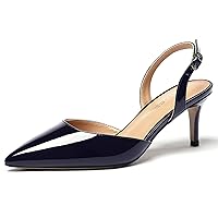 WAYDERNS Women's Patent Pointed Toe Solid Buckle Slingback Stiletto Mid Heel Pumps Shoes 2.5 Inch
