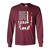 Long Sleeve Adult T-Shirt Deer Antlers Gun Hunting American Flag Patriotic DT
