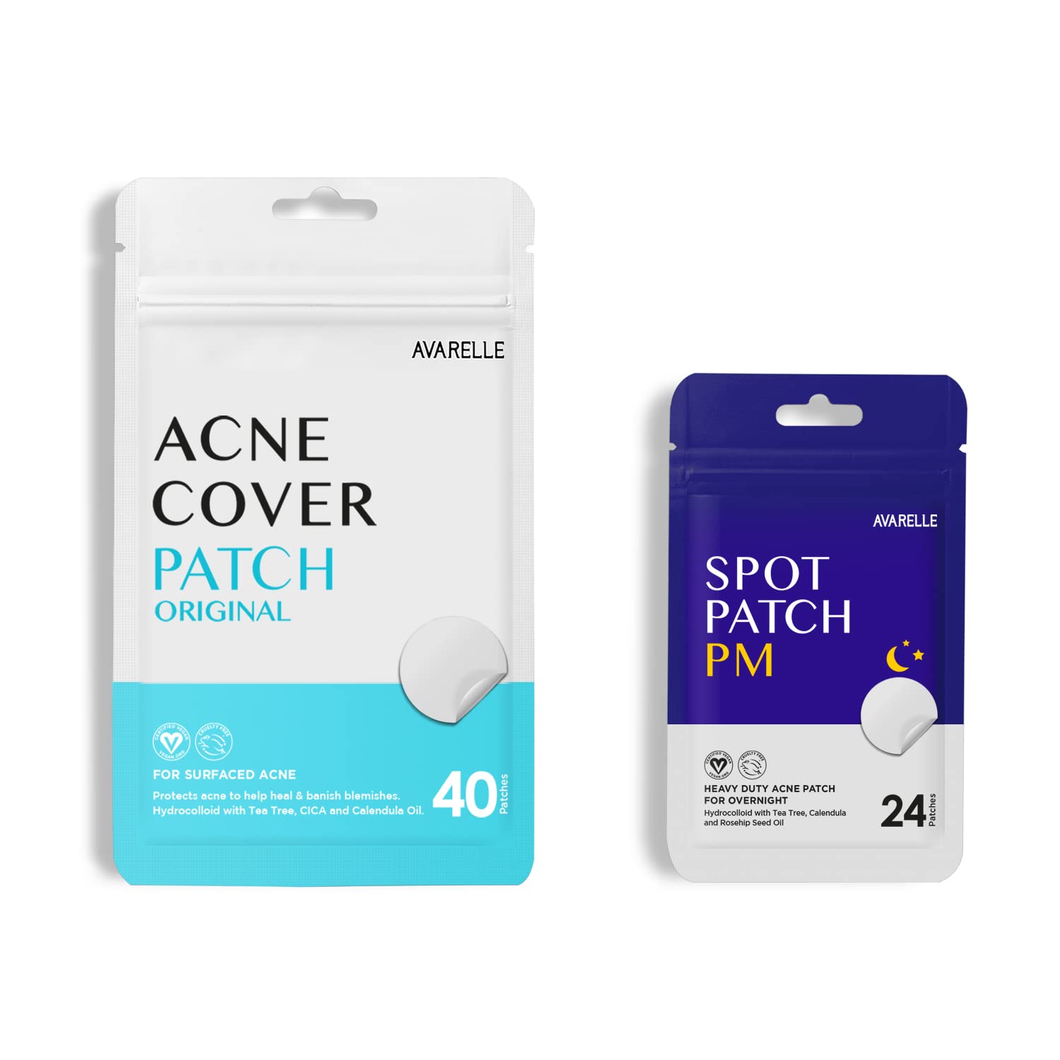 AVARELLE Acne Absorbing Cover Patch Hydrocolloid, Tea Tree, Calendula Oil, CICA ( Original + PM Overnight Bundle)