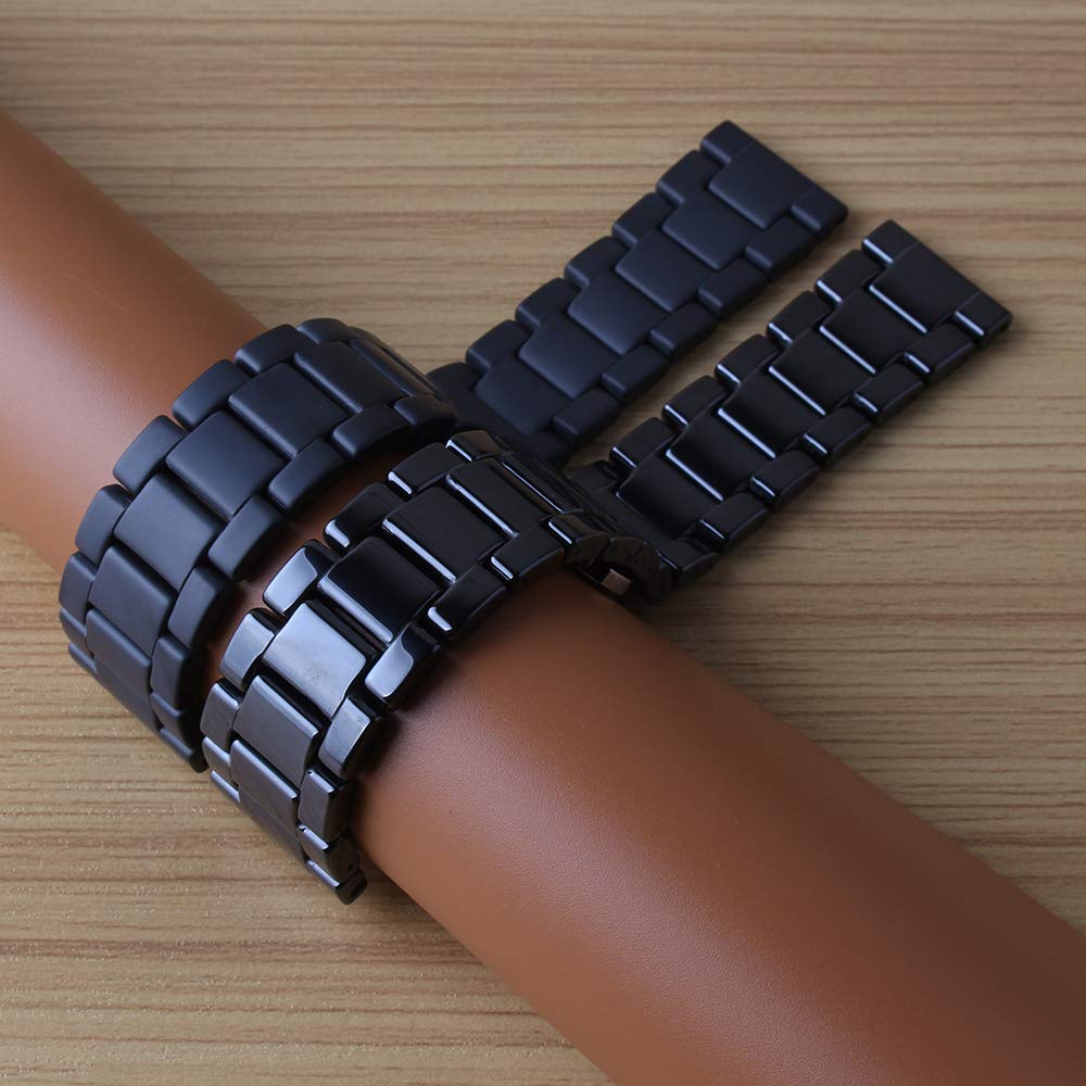 Replacement Watchband Ceramic Black Matte Polished Watch Strap Bracelet 22mm Longer for Men Wrist Bands New