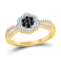 The Diamond Deal 10kt Yellow Gold Womens Round Black Color Enhanced Diamond Flower Cluster Ring 1/3 Cttw