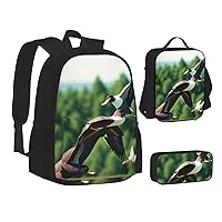 Wild Ducks Flying Three-Piece Backpack Set With Pocket Backpack Cross-Body Lunch Bag Pen Bag For Travel Daypack
