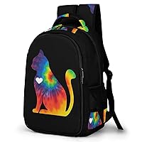 Tie Dye Cat with Heart Casual Backpack Fashion Travel Hiking Laptop Bag Work Picnic Camping Beach