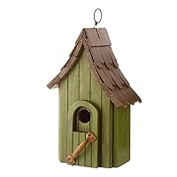 Glitzhome Green Hand Painted Garden Wood Birdhouse with Single Roof Hanging Bird House for Outside