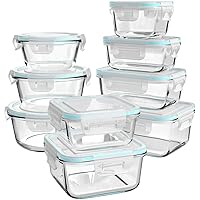 Glass Food Storage Containers with Lids, [18 Piece] Meal Prep Containers for Food Storage , BPA Free & Leak Proof (9 Lids & 9 Containers)