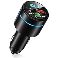 FM Transmitter for Car Bluetooth 5.3, [All-Metal] PD 30W & QC3.0 18W Fast Car Charger, Wireless FM Radio Car Kit Bluetooth Car Adapter, Noise Cancelling Hands-Free Call, Blue Light - Black