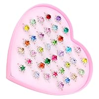 36pcs Children's Ring Gift Box Girl Dress up Rings Toddler Christmas Earrings Kids Rings Clip on Earrings Ring for Kids Accessories Girl Child Rhinestones Commemorate