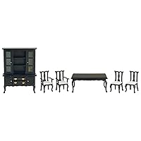 Dolls House Dining Room Furniture Set Black Miniature Queen Ann Suite 1:12 Scale