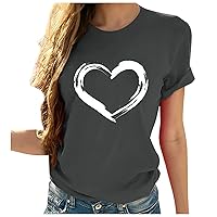 Women's Heart-Shaped Funny Graphics Tee Top Short Sleeve Crewneck t-Shirt Tees Casual Summer Fashion Cute Tops Shirts