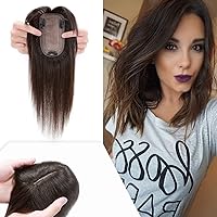 Hairro Human Hair Topper with Bangs, Remy Clip in Virgin Hair Hairpieces for Women, 2.8