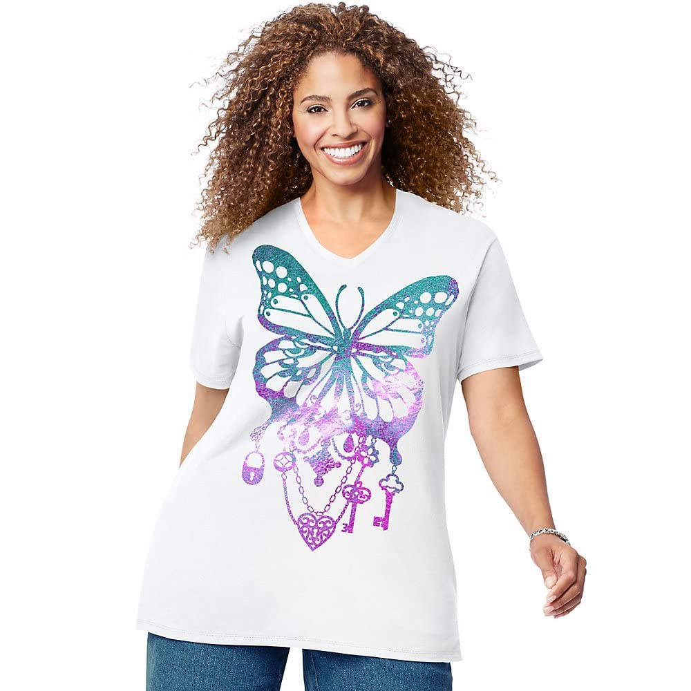 JUST MY SIZE Women's Size Plus Printed Short-Sleeve V-Neck T-Shirt