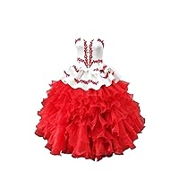 Sweetheart Ball Gown Ruffles Satin Red Embroidery Pageant Prom Formal Dresses for Little Girls Junior Corset
