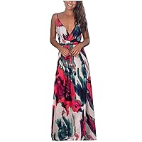 XJYIOEWT Cotton Summer Dresses for Women 2024, Sexy Evening Party Floral Maxi Dresses Beach Backless Boho Long Women Wo